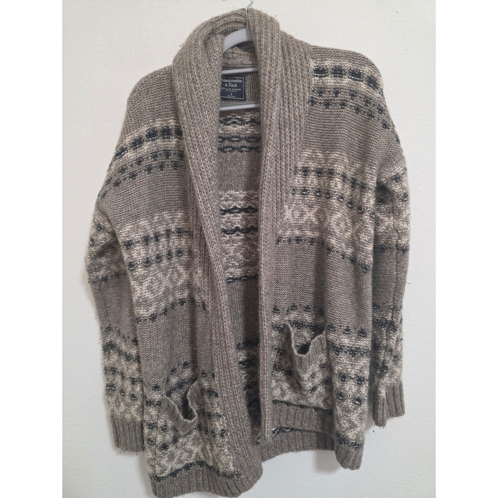 Abercrombie Fitch Women's Knit Fair Isle Cardigan Sweater Shawl Collar Size S